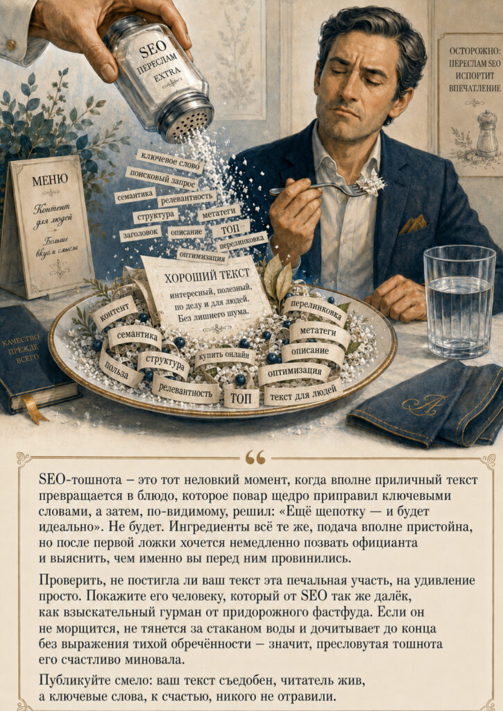 SEO-тошнота – перенасыщение текста ключевыми словами